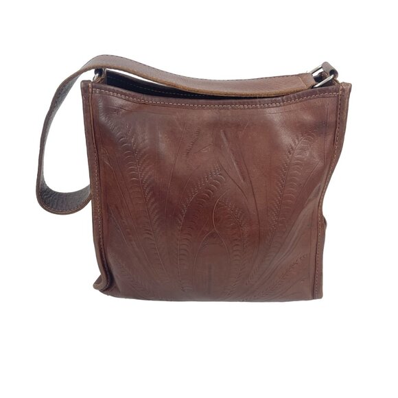Handcrafted Brown White  Hand Tooled Leather Shoulder Bag Vintage - Picture 5 of 14